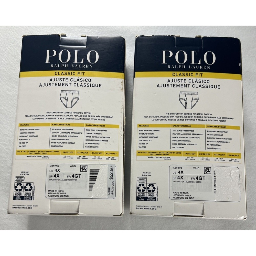 6 Polo Ralph Lauren Men's Briefs Size 4X Big & Tall Cotton Mid Rise White D18 - Picture 3 of 16
